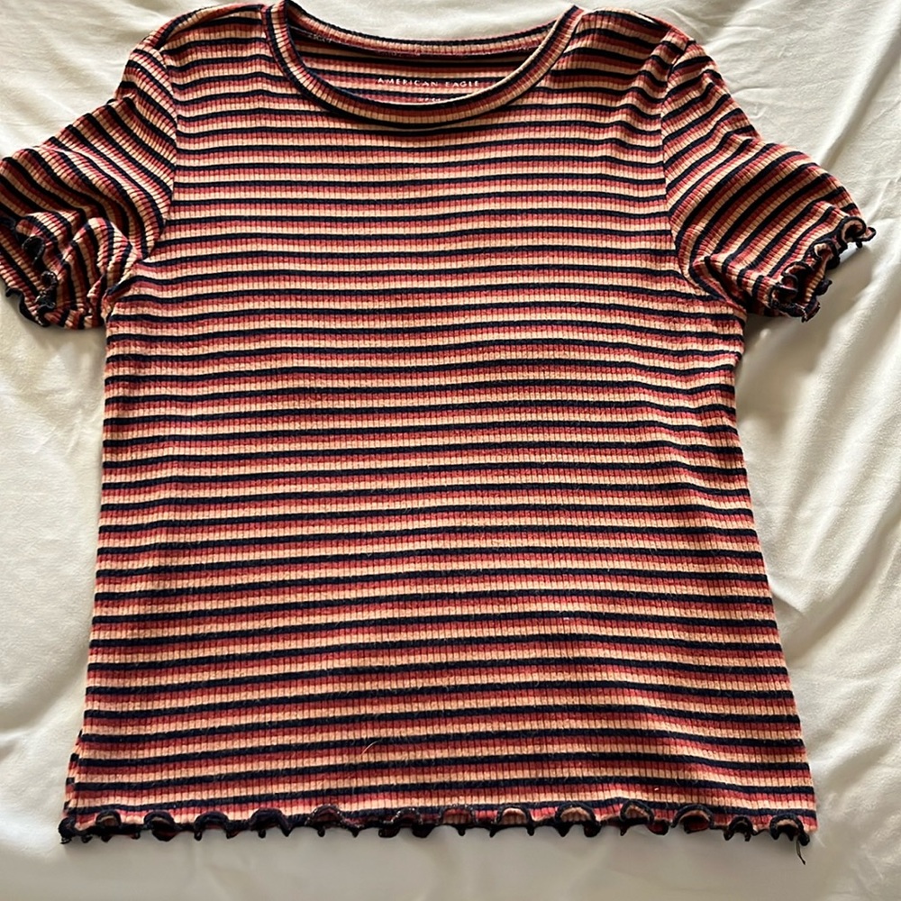 Striped American Eagle tee with ruffled sleeves and bottom